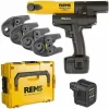 REMS Radial-Pressmaschine Mini-Press ACC + Kunststoff-Systemkoffer + 4 Stk. Presszangen Mini TH 16, 20, 26, 32 + 2. Akku 14,4 V – 5,0 Ah 5